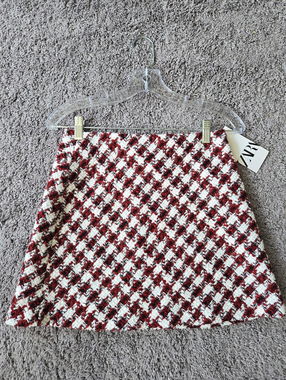 Zara Red, White & Black Tweed Mini Skirt